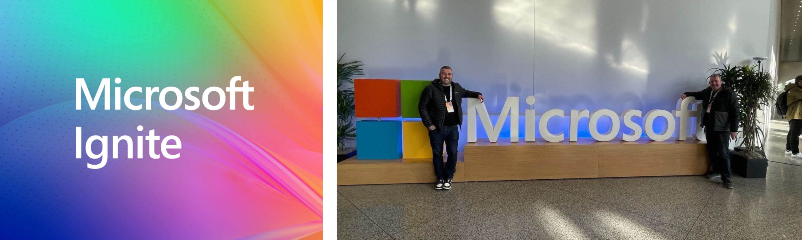 Colin Beveridge and Ross McLachlan in front of Microsoft sign